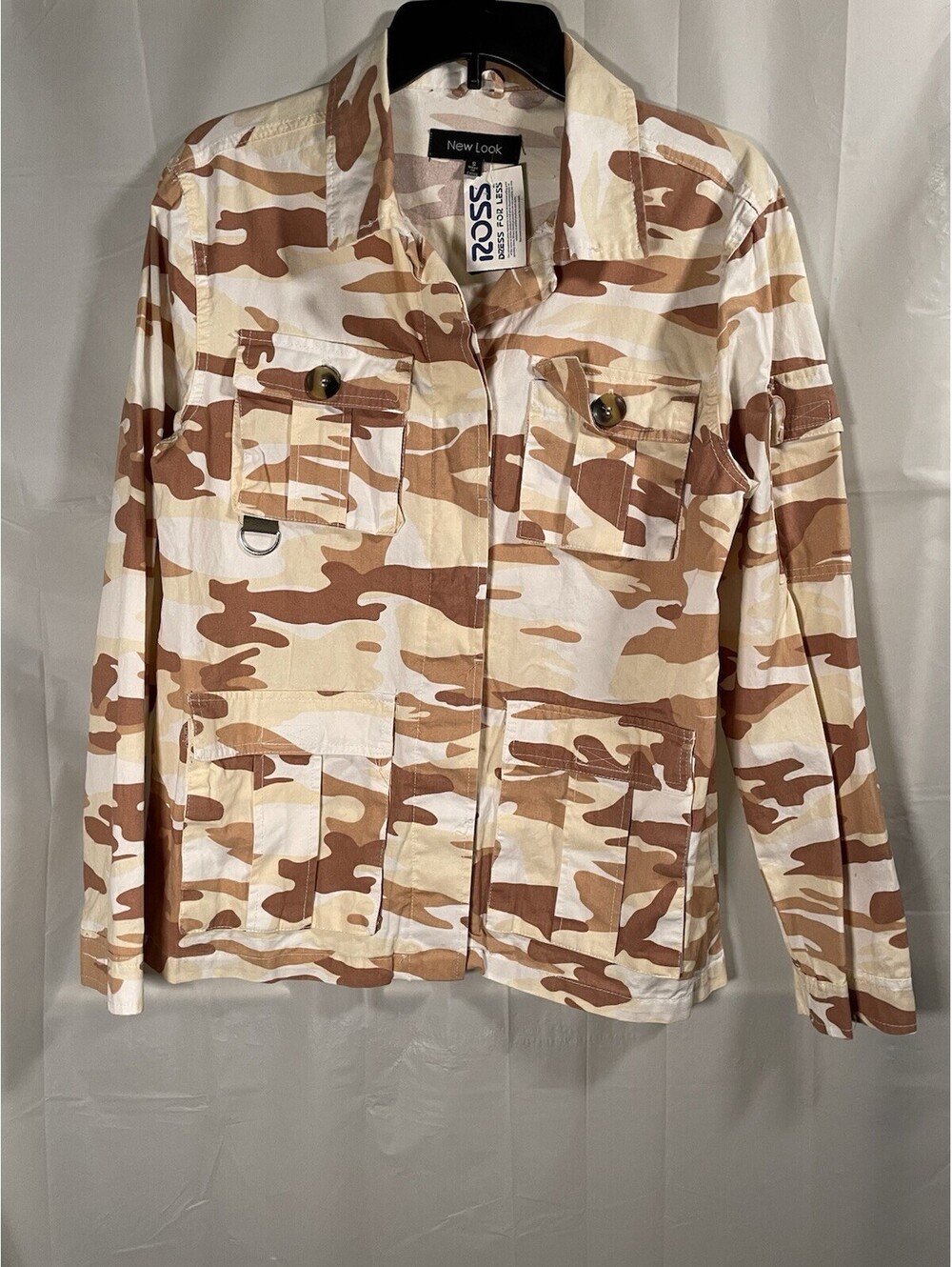 NWT New Look Camo Utility Shacket Women Small Desert Camouflage Cargo Jacket